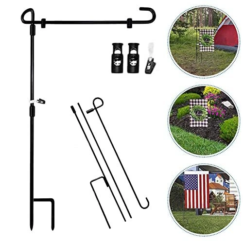 Garden Flag Pole Holder Stand with Clip and Spring Stoppers for Yard Garden