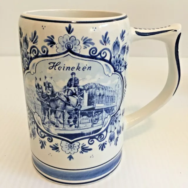 Delftsche Huys Heineken Delft Blue Holland Draft Horses Wagon Mug Stein Windmill