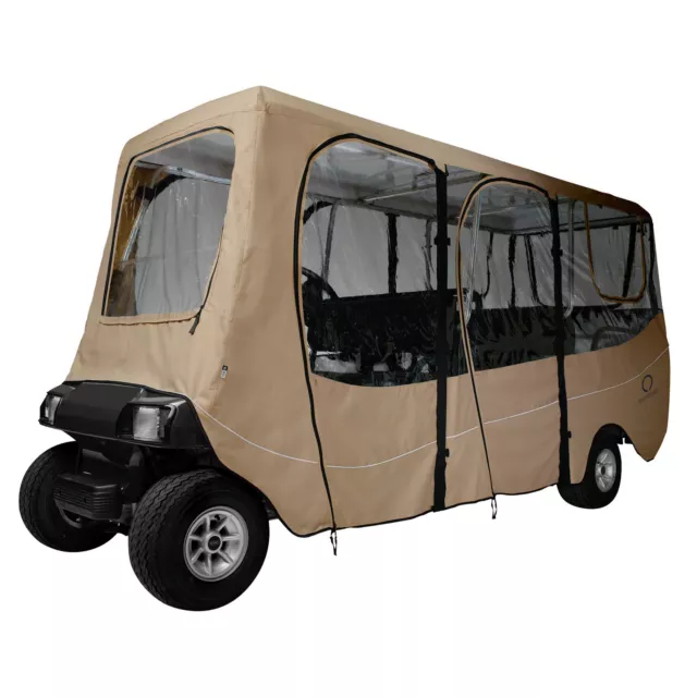 Classic Accessories Extra Long Roof 6-Person Deluxe Golf Cart Enclosure - Khaki