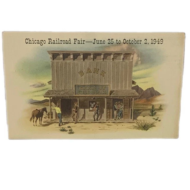 Vintage Railroad Fair Ephemera Postcard Bank Of Gold Gulch Mining Town Chicago 2