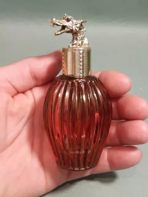 Antique Cranbery Glass & Brass Dragon Top Poison/Perfume Bottle Alchemy Chemist