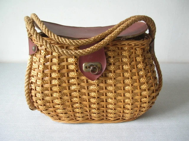 Sac Panier Vintage En Osier Et Rotin Pliable - Style Bohème Plage - Fourre-tout Femme