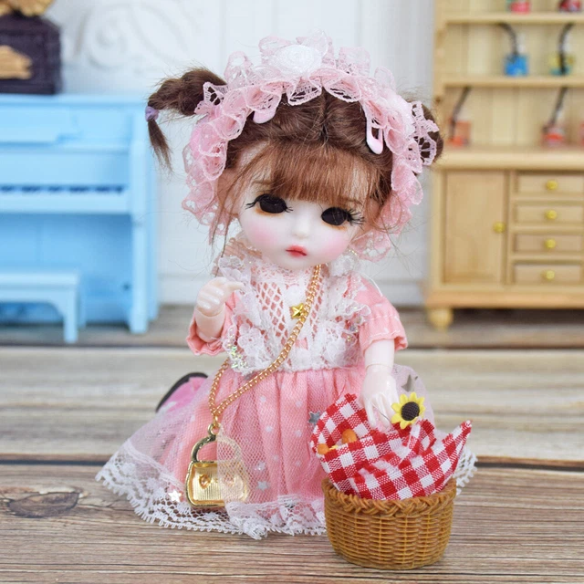 Bambola 1/8 BJD Carino regalo per bambini corpo 6 pollici + occhi + parrucca + scarpe + set completo abito 8