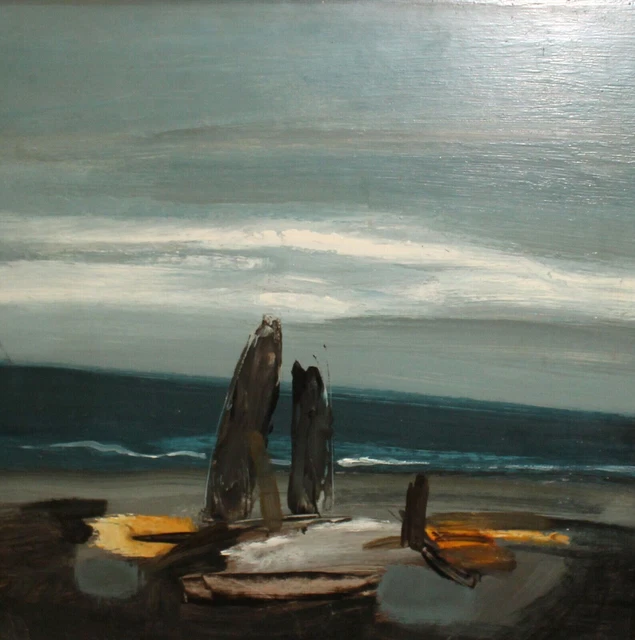 1988 peinture à l'huile expressionniste paysage marin signé