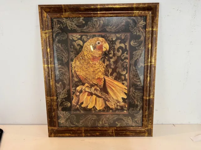 Vintage REN-Wil Inc Persian Style Print of Parrot Gold Leaf Style Framed Signed