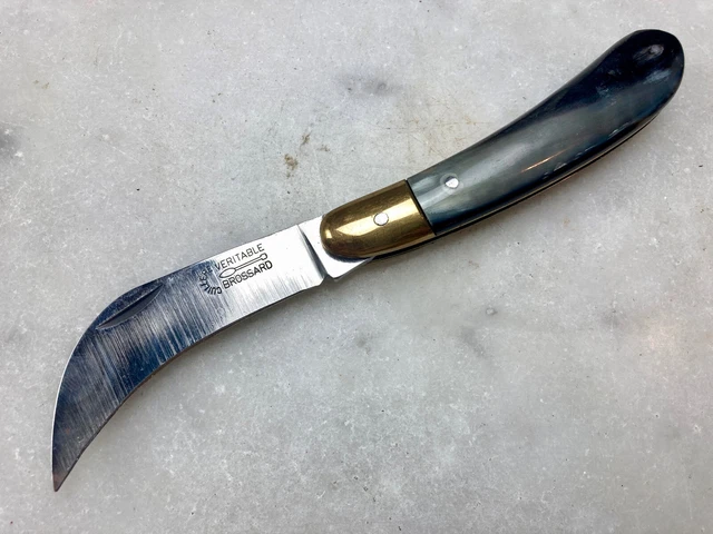 Ancien Couteau Serpette Corne "Veritable Brossard" Neuf Vintage French Knife