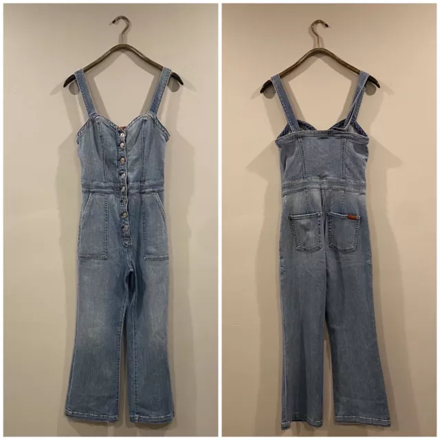 7 For All Mankind Denim Overalls Jumpsuit Women's Small Blue Sweetheart Neck