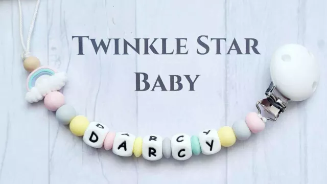 Full Silicone Personalised Dummy Clip Baby Girl Pink Pastel Pacifier Rainbow