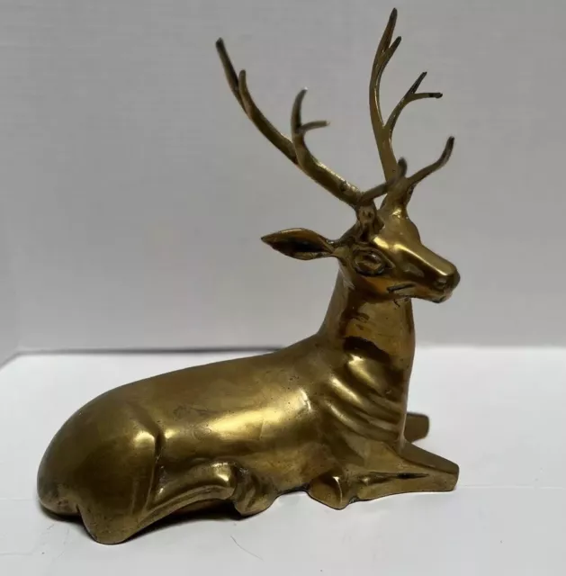 Brass Antelope Stag Buck Deer Statue Figure Sculpture MCM Hollywood Regency