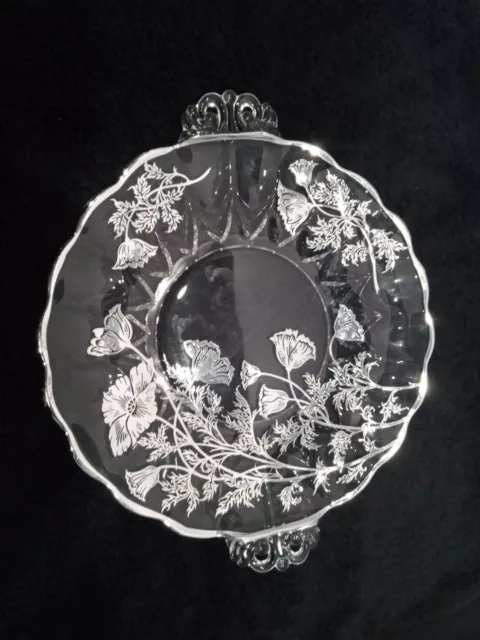 Silver City Flanders Poppy Overlay Glass Cake Plate