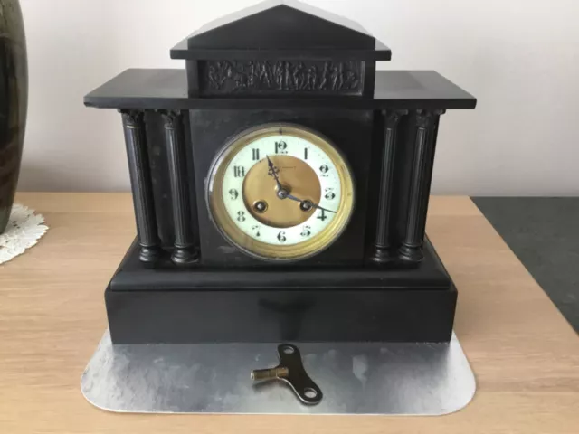 Spares/Repair Vintage Slate Mantel Clock Working, Key, Pendulum