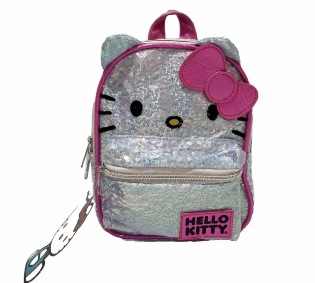 Hello Kitty Sequins Mini Backpack For Kids BNWT Silver Iridescent Shiny Sequin