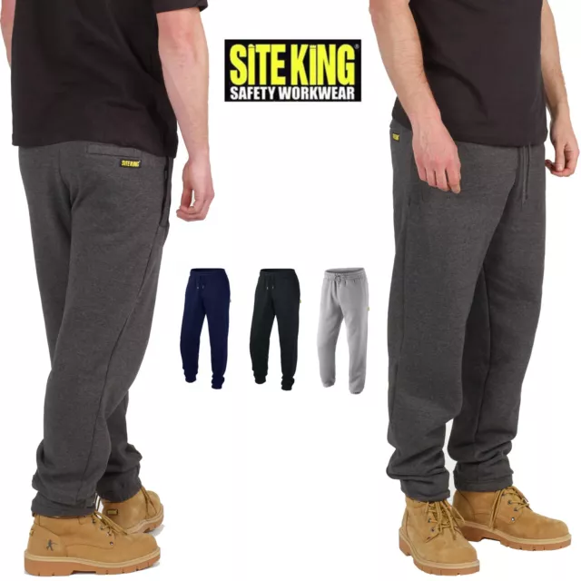 Mens Work Cargo Fleece Joggers Pants - SITE KING TRACKSUIT JOGGING BOTTOMS