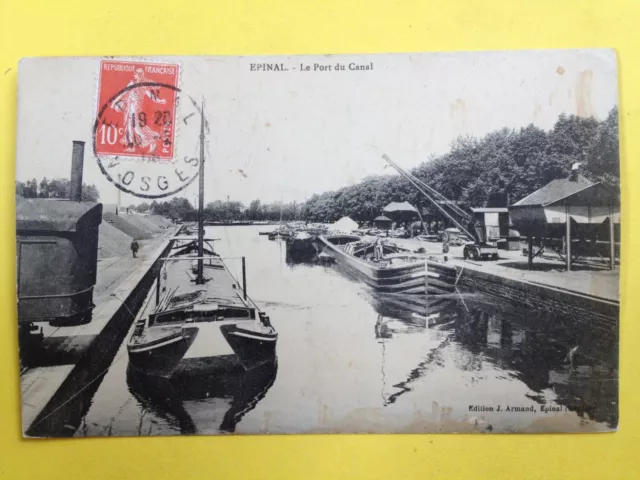 cpa Ecrite en 1909 ÉPINAL (Vosges) Le PORT du CANAL de l'Est PÉNICHES Grue