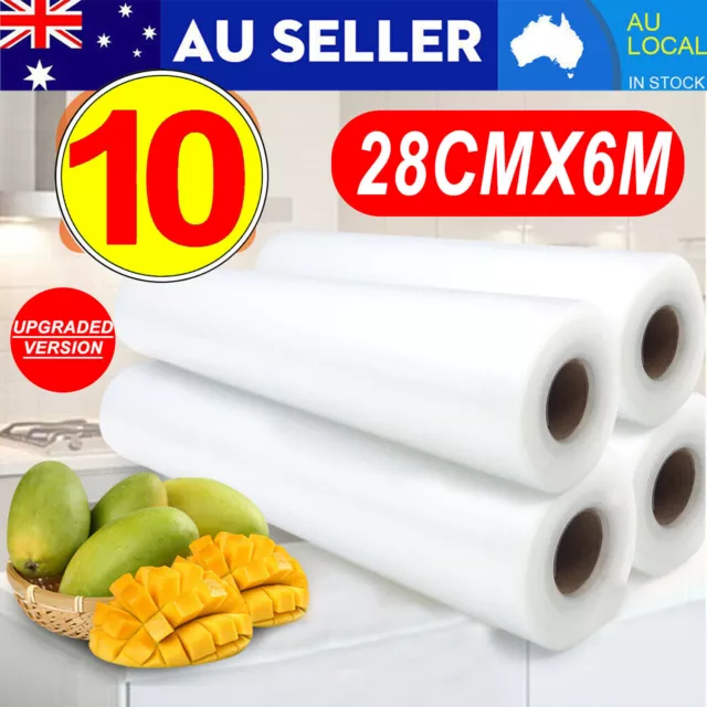 10 Rolls 6MX28cm Vacuum Food Sealer Saver Bag Seal Storage Commercial Heat Grade