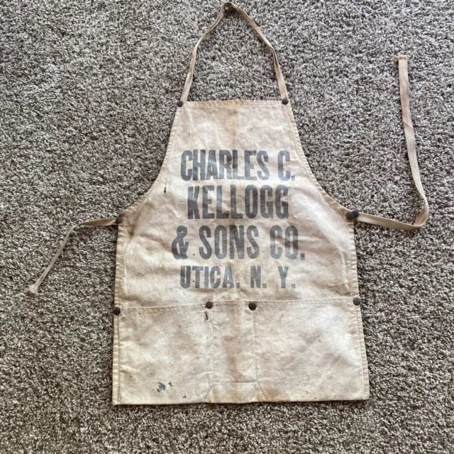 Carpenter vintage advertising work apron Utica NY Kellogg & Sons Canvas