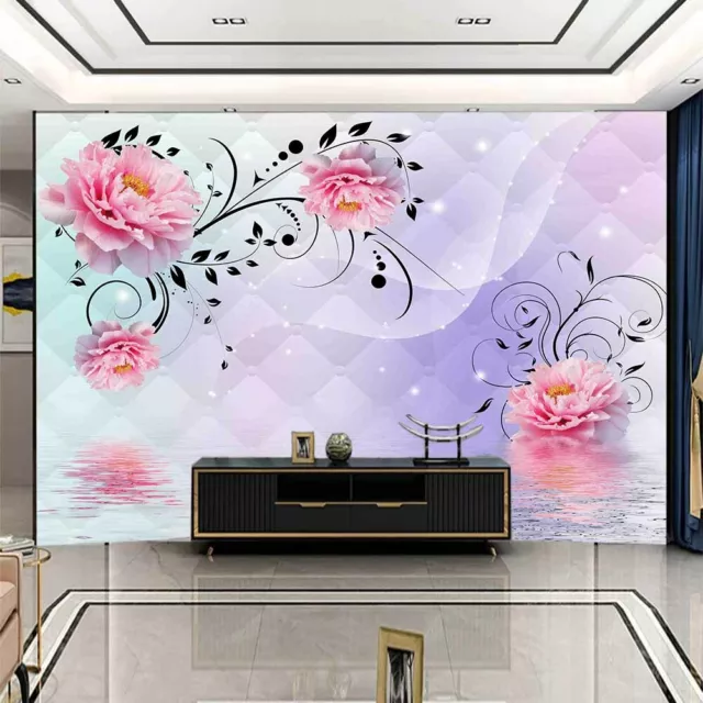 Peony Black Leaves 3D Full Wall Mural Photo Wallpaper Printing Home Kids Decor