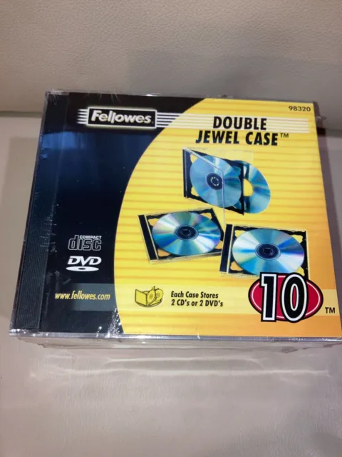 Fellowes ~ Set of 10 ~ Double Jewel Case for 2 CDs or DVDs ~ Factory Sealed