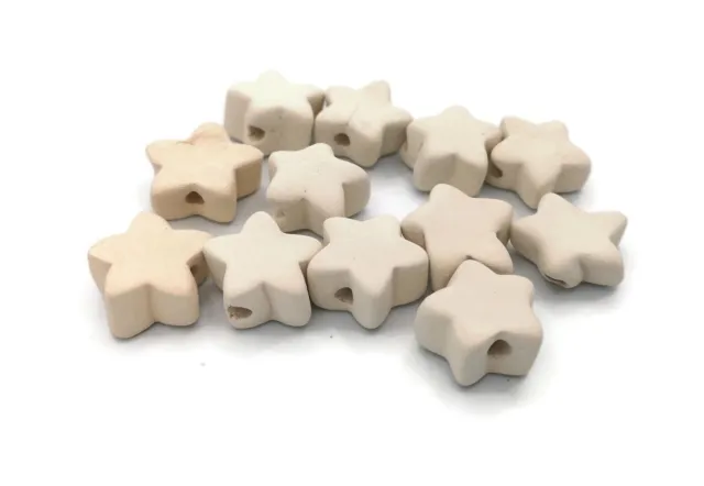 Handmade Ceramic Bisque Star Beads Set for Jewelry Making, Blanks Ready to Paint