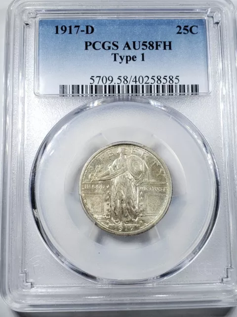 1917-D TYPE 1 STANDING LIBERTY QUARTER - PCGS AU-58FH Full Head