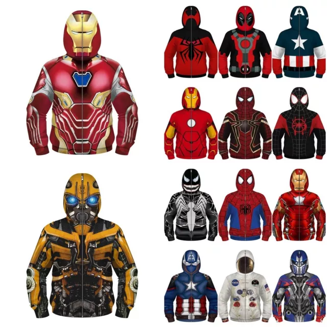 Kids Boys Spiderman Zipper Masked Hooded Jacket Toddler iron Man Hoodie Coat Top