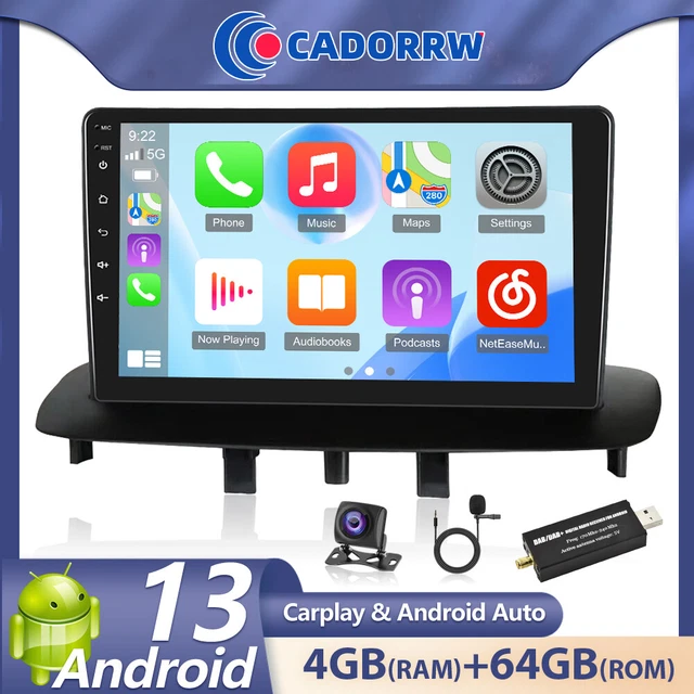 Radio Android 13 Para Renault Megane 3 (2009-2014), 9" Pantalla Táctil, CarPlay Inalámbrico, GPS, WiFi, 2GB+64GB