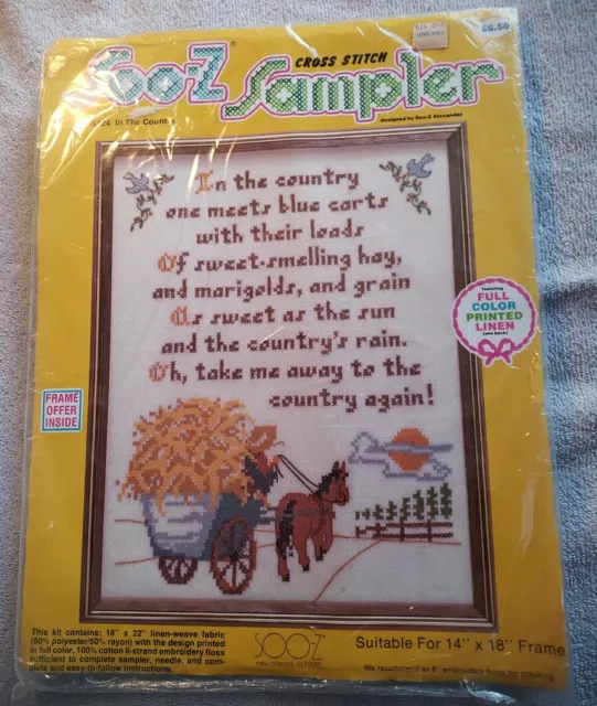 Vintage Soo-Z Sampler Cross Stitch Kit “In The Country” S124 Unopened