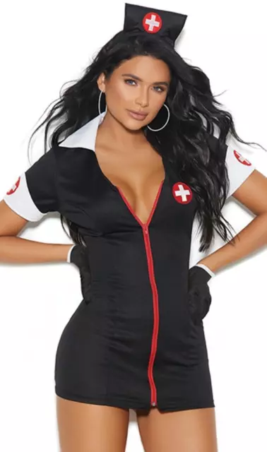 Night Nurse Costume Uniform Dress Gloves Hat After Dark Retro Cross Black 99100