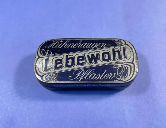 Kleine alte Blechdose "Lebewohl" Pflaster -  Carl F. W. Becker Dresden 2