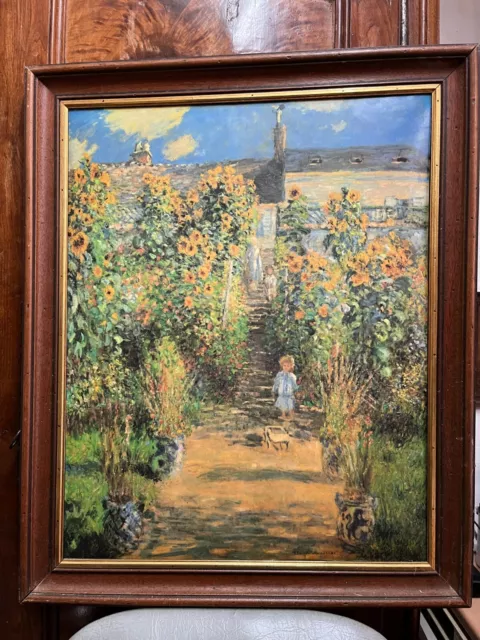 Claude Monet petite fille dans le jardin tableau polyémot sur métal anné 80 Gien