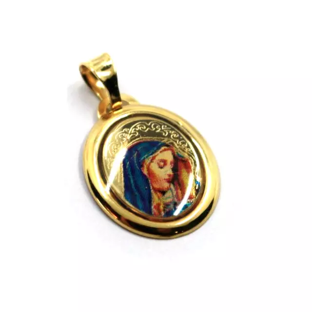 Pendentif Médaille or Jaune 750 18K, Vierge Marie, Émaillé, Ovale, 17x15 MM