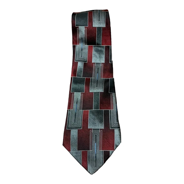 Murano Tie Mens Silk Necktie Red Silver Black Geometric Made In USA