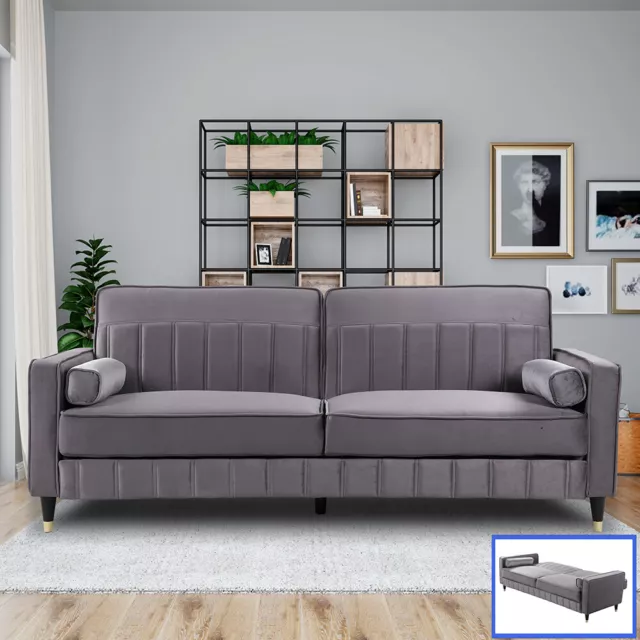 Buxton 3 Seater Sofa Bed Velvet Recline Sofabed Clic Clac Lined Backrest Design