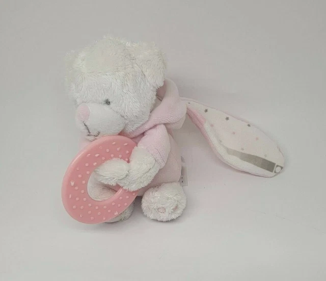 Doudou Peluche Ours Max & Et Sax Capuche Rose Gris Blanc Etoile Anneau Dentition