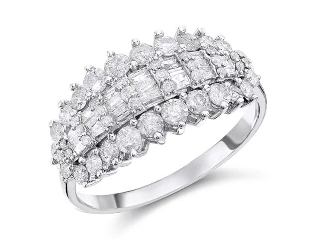 F.Hinds Womens 9ct White Gold 1 Carat Diamond Cluster Band Ring