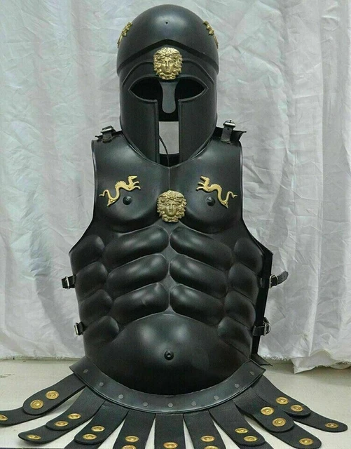 Halloween MUSCLE ARMOUR CUIRASS JACKET & TROY HELMET medieval knight armor