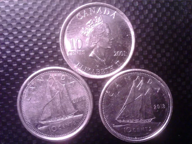 Canada  10 Cents  2001   2009  2013  Mar28