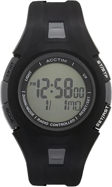 ACCTIM RADIO CONTROLLED Digital Watch *Alarm* Stopwatch* New Rrp