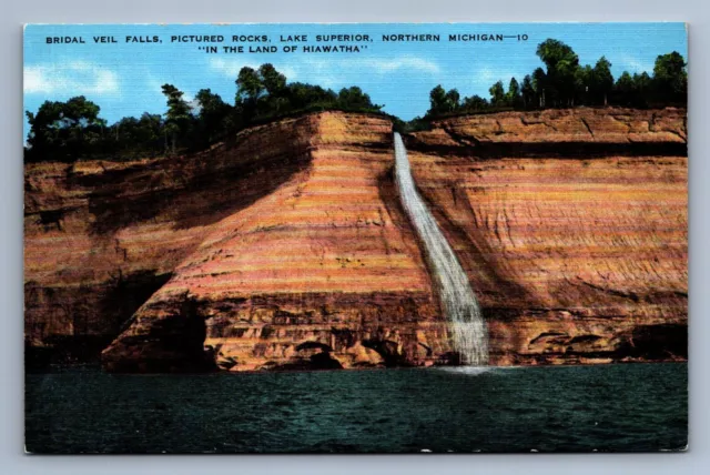 Postcard Vtg Bridal Veil Falls Lake Superior Northern Michigan Land Of Hiawatha