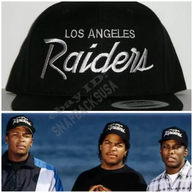 LA LOS ANGELES Raiders Script Black Snapback Cap Hat NWA ICE CUBE EAZY ...
