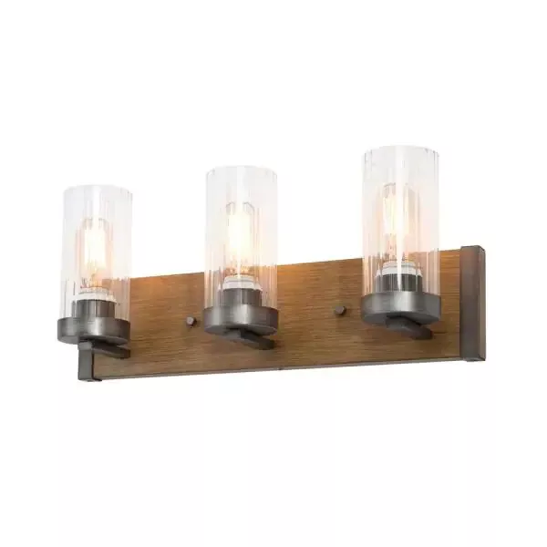 Faux Wood Bronze Vanity Light, Farmhouse Bathroom Wall Sconce Eliora 3-Light Bru