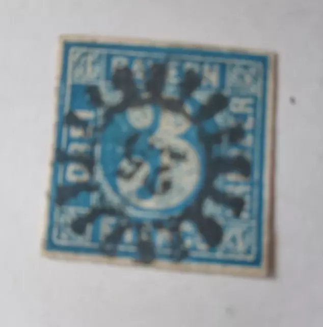 Briefmarken Königreich Bayern Altdeutschland DREI Kreuzer Farbe blau