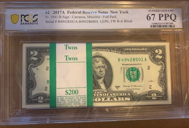 $2 2017 A Federal Reserve Notes New York Pcgs Superb Gem Unc 67 Ppq