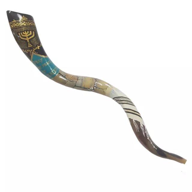 Shofar Yemenite Horn Extra Large 40-42" Painted Kudu Jerusalem Kotel tallit +Bag