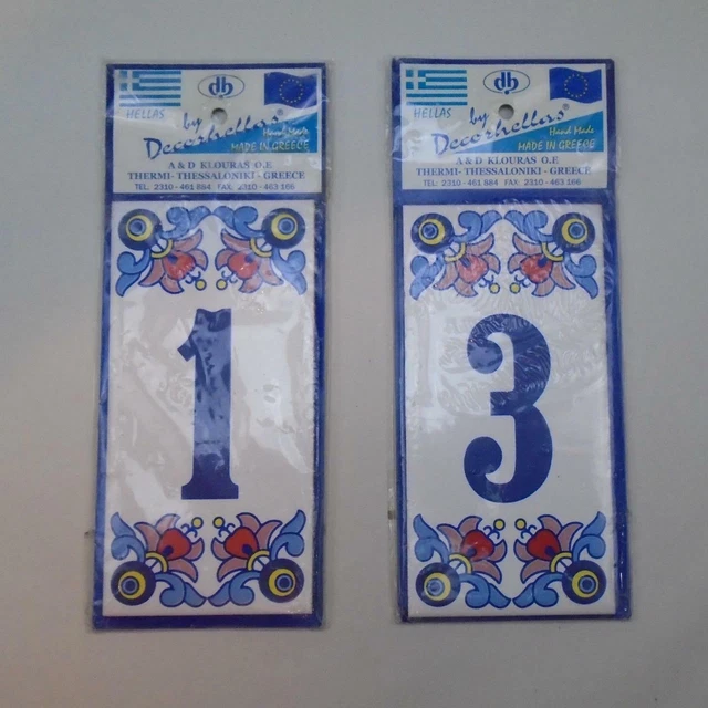 Vintage Cermaic Tile House Address Numbers Lot 1&3 Hardware Greece Free Ship A17