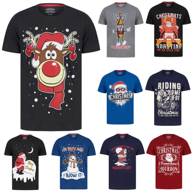 Men's Christmas T-Shirt Novelty Funny Rude Cotton Xmas Top Tee Reindeer Santa
