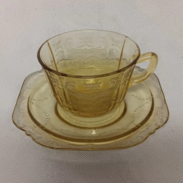 Federal Glass Madrid Cup Saucer Yellow Amber Depression Glass