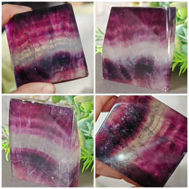 155g 57x55mm Deep pink rainbow polyhedron slab Fluorite Crystal gemstone