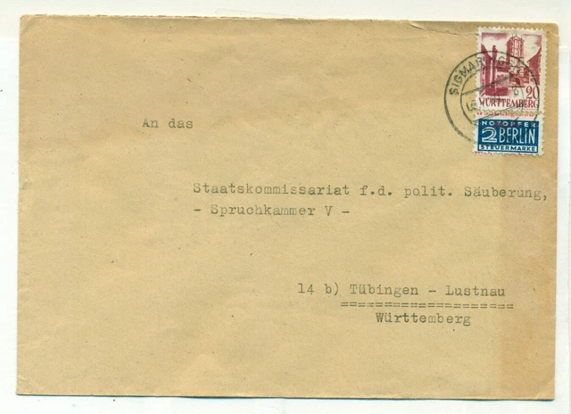 Sigmaringen 9.7.49 Wohnungsbau-abgabe 2aAWa mit seltenem WZ (0b18) Sigmaringen 9.7.49 Wohnungsbau-abgabe 2aAWa mit seltenem WZ (0b18)