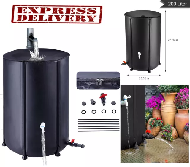 Rain Barrel 50 Gallon Water Collection Tank Flat Back Eco Black